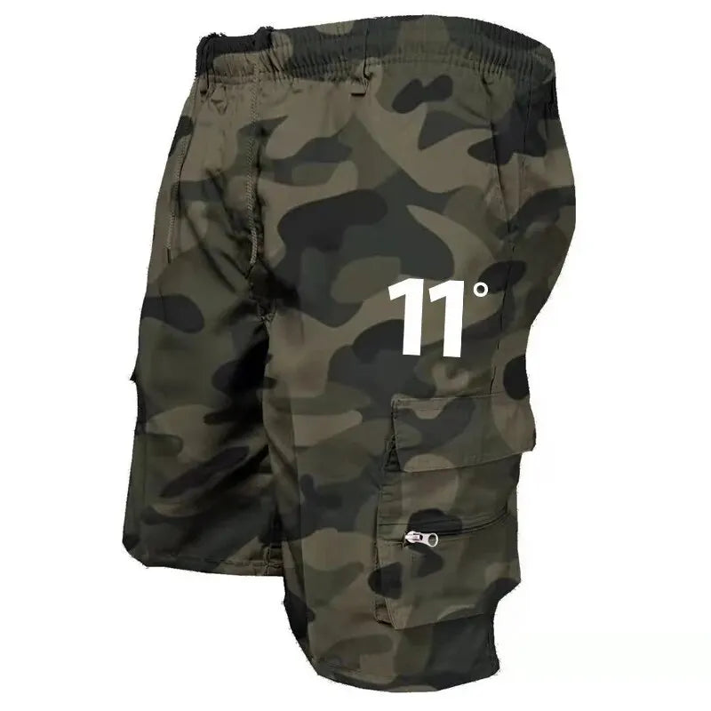 Outdoor Cargo Shorts Male Overalls Elastic Waist Cycling Shorts Multi-pockets Loose Work Shorts Beach Sport Printed Trousers - 3KDyn
